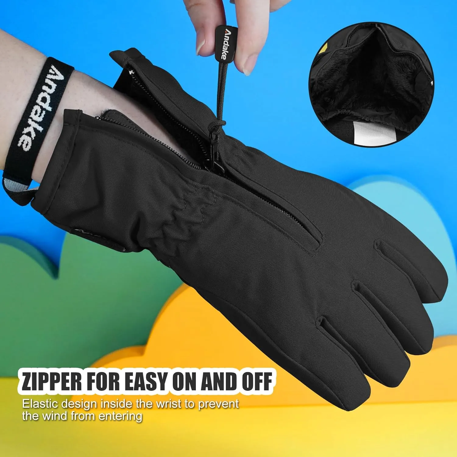 Andake Waterproof &Breathable Kids Snow Gloves 2-10Y Toddler Winter Warm Ski Gloves Kids Mittens for Boys Girls