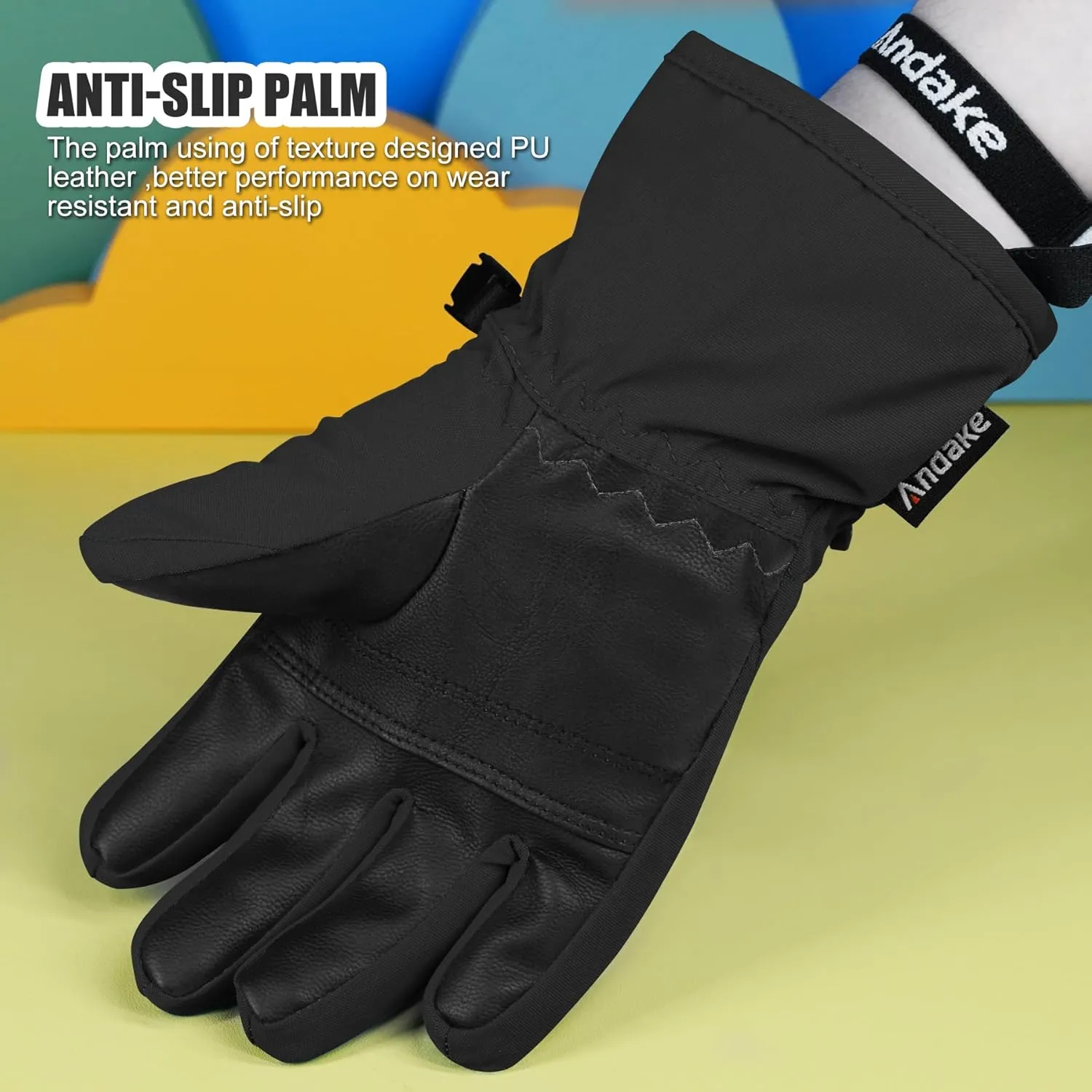 Andake Waterproof &Breathable Kids Snow Gloves 2-10Y Toddler Winter Warm Ski Gloves Kids Mittens for Boys Girls