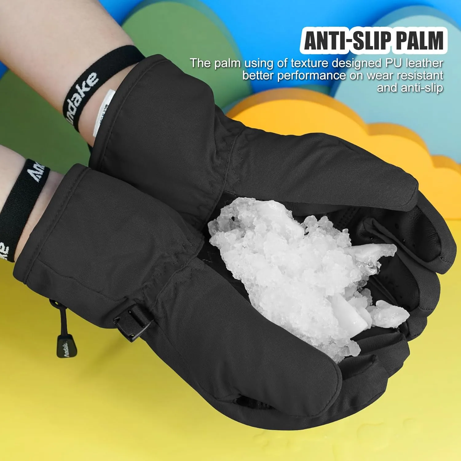 Andake Waterproof &Breathable Kids Snow Gloves 2-10Y Toddler Winter Warm Ski Gloves Kids Mittens for Boys Girls