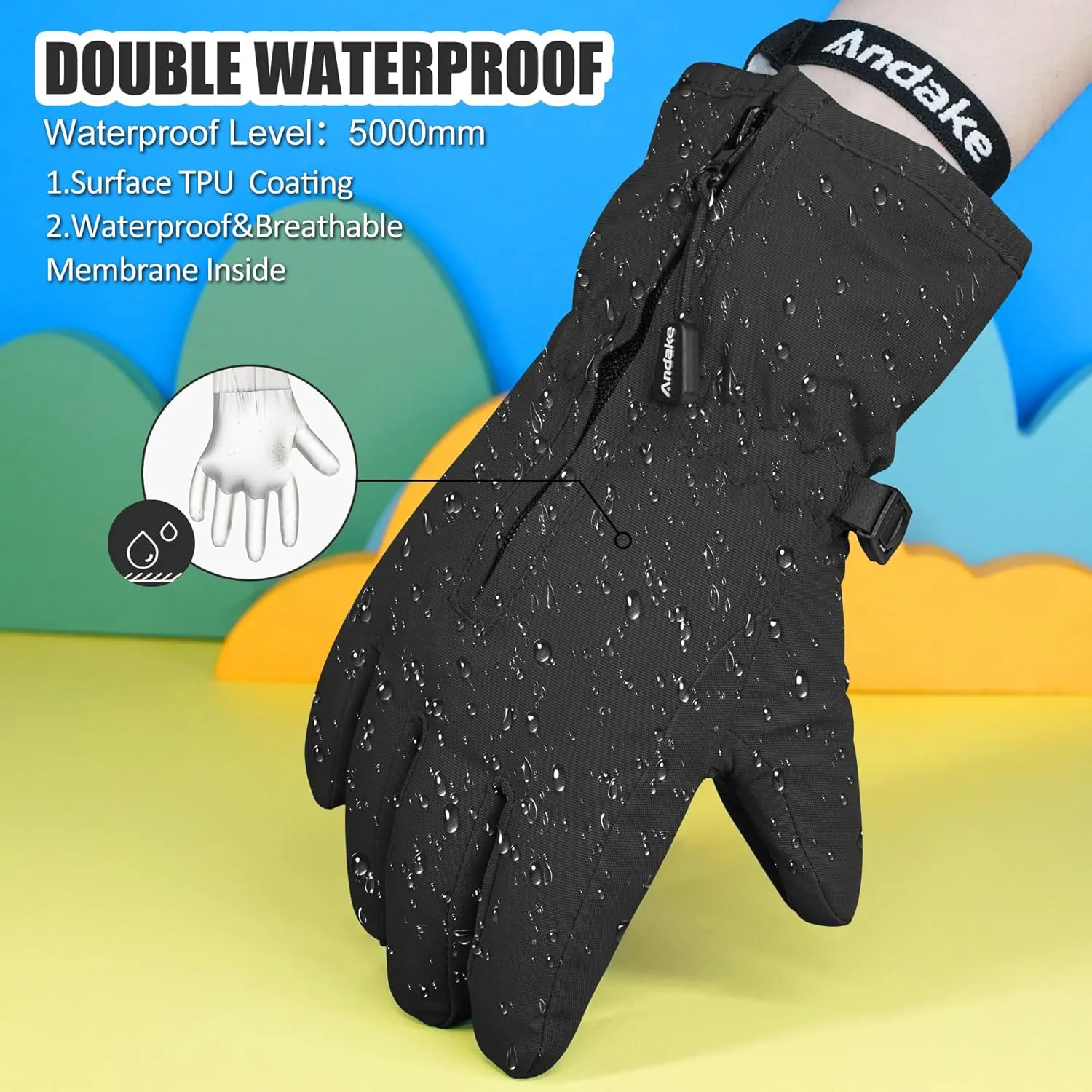 Andake Waterproof &Breathable Kids Snow Gloves 2-10Y Toddler Winter Warm Ski Gloves Kids Mittens for Boys Girls