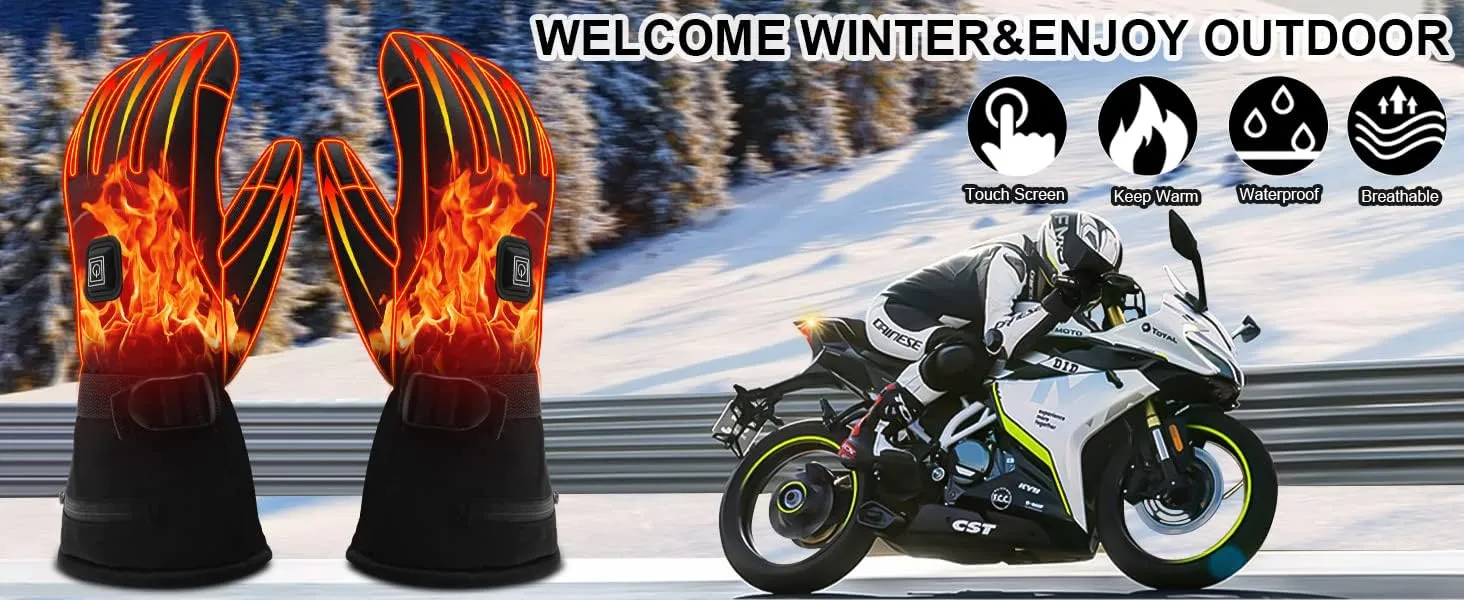 Autocastle 7.4V Heated Gloves Men Women Rechargeable Electric Battery Gloves Waterproof Touchscreen Thermal Gloves Winter Warm Gloves Climb Hike Hunt Ski Camp Cycle Hand Warmer