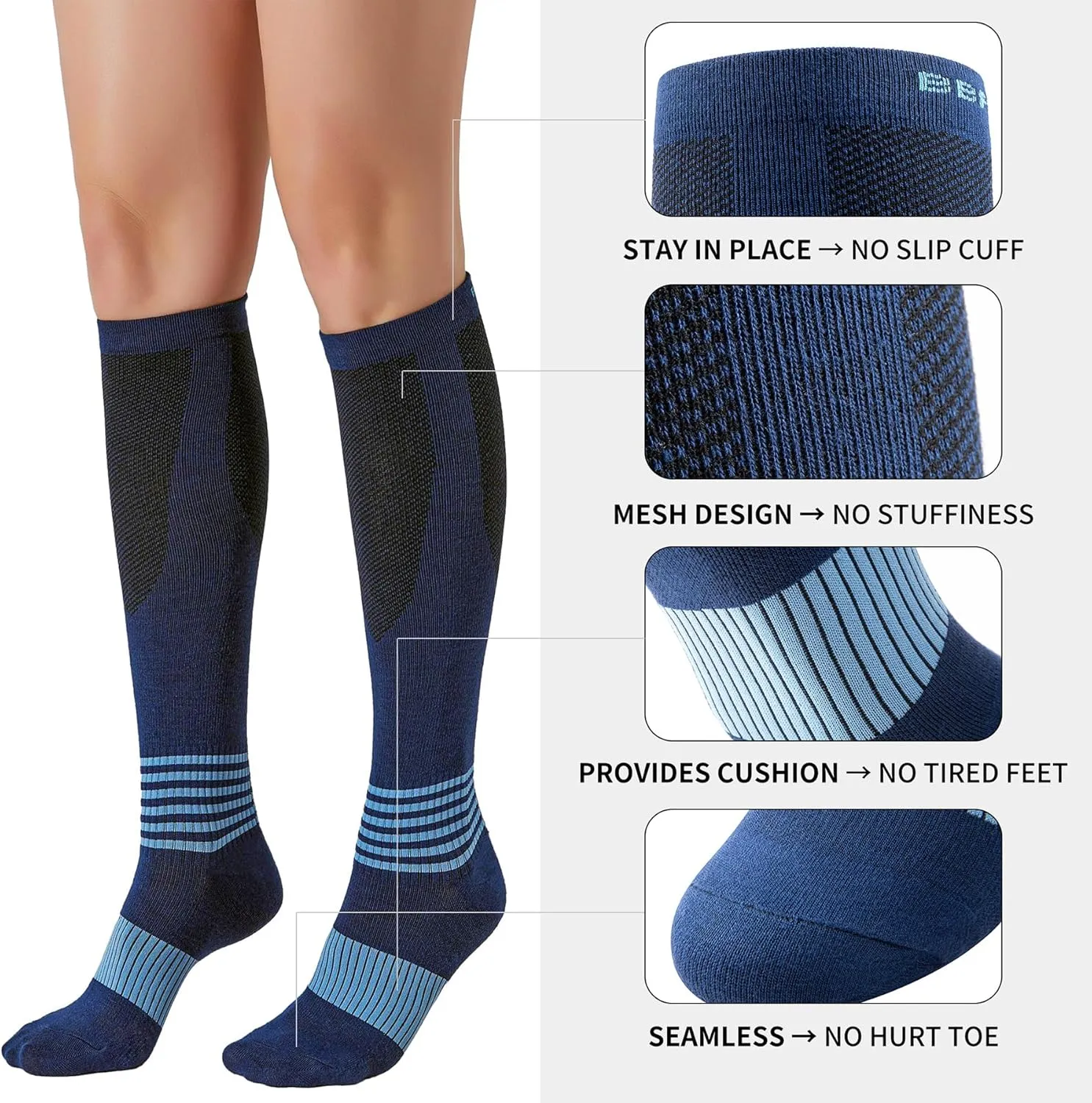 Bamboo Viscose Compression Socks for Women and Men(2/3/4 Pairs) - Knee High Support for Circulation, 15-20 mmHg