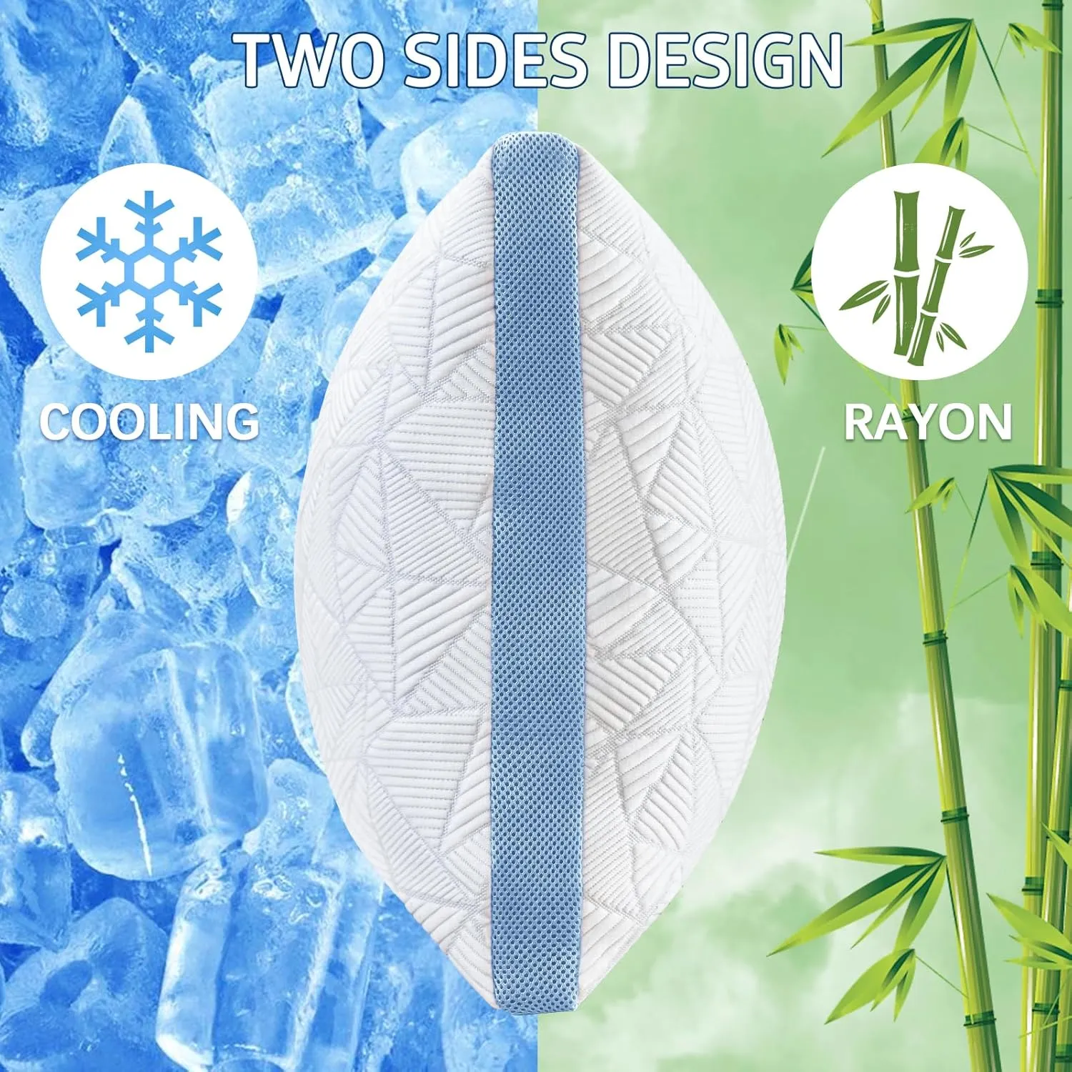 BETU Cooling Pillow Queen Size, Shredded Memory Foam Cool Pillow for Hot Sleepers, Adjustable Firm Soft Support Bed Pillows Perfect for Back Neck Pain and Side Sleeping with Pillow Case Cover, Blue