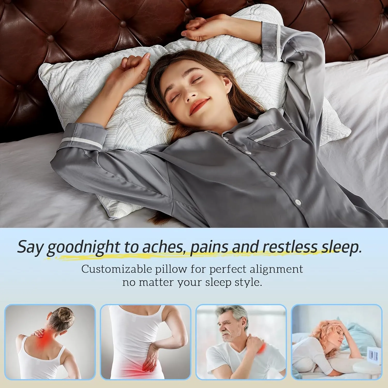 BETU Cooling Pillow Queen Size, Shredded Memory Foam Cool Pillow for Hot Sleepers, Adjustable Firm Soft Support Bed Pillows Perfect for Back Neck Pain and Side Sleeping with Pillow Case Cover, White