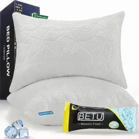 BETU Cooling Pillows King Size Set of 2, Shredded Memory Foam Pillows for Hot Sleepers, Adjustable Firm Bed Pillows, Hotel Collection Side Sleeper Pillow for Back Pain, Neck, White