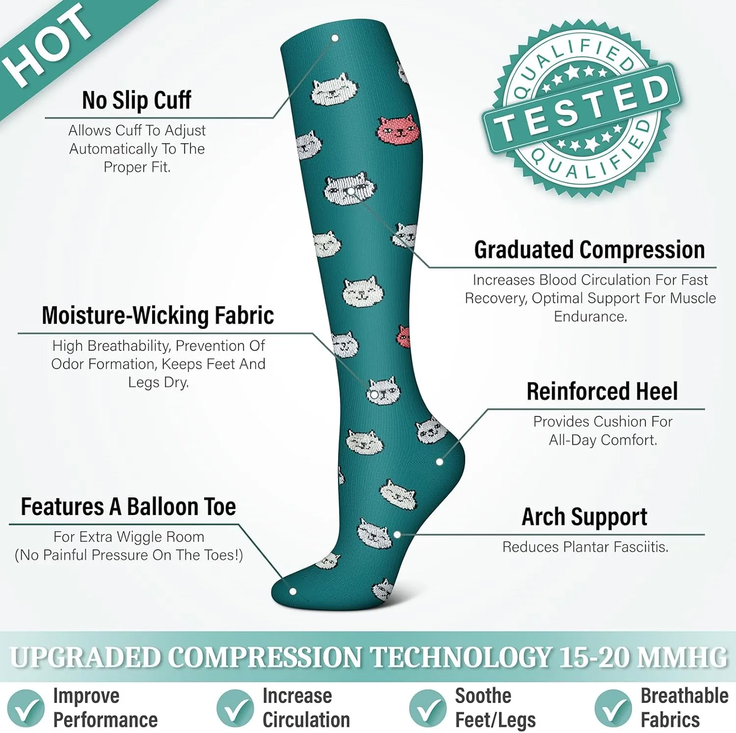 Blisset Compression Socks for Women & Men Circulation (3 Pairs) 15-20 mmHg is Best Support for Athletic Running Cycling