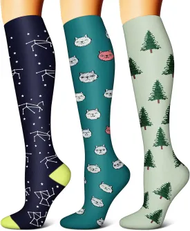Blisset Compression Socks for Women & Men Circulation (3 Pairs) 15-20 mmHg is Best Support for Athletic Running Cycling
