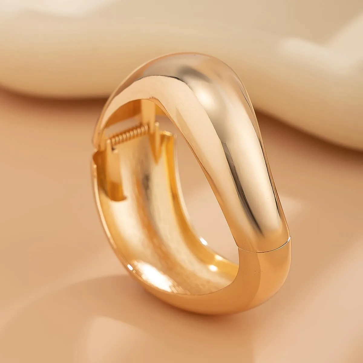 Boho Gold Cuff Bangle Bracelet Set for Women - Chunky Waterdrop Irregular Wide Stackable Minimalist Jewelry