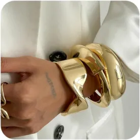 Boho Gold Cuff Bangle Bracelet Set for Women - Chunky Waterdrop Irregular Wide Stackable Minimalist Jewelry