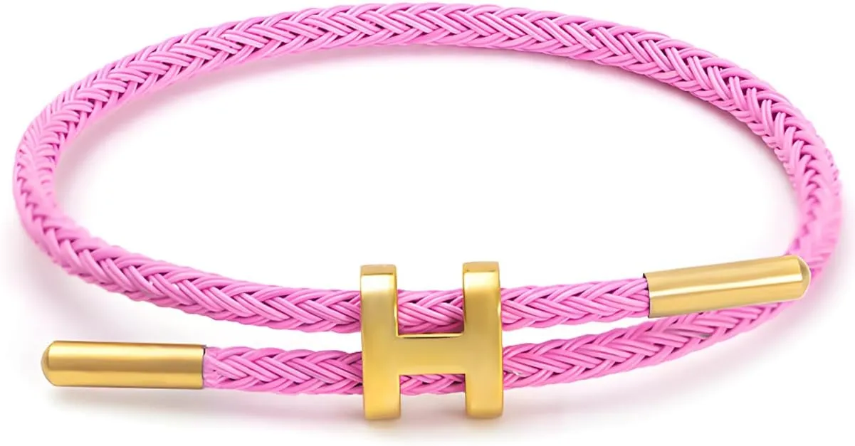 Bracelet with Adjustable Design Polished H Shape Buckle, Bracelets for Women, 18k Gold-plated Buckle Design Titanium Steel Wire Rope Women's Gift Jewelry