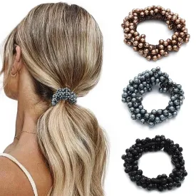 Brinie Hair Ties Champagne Elastic Hair Scrunchies Pearl Hair Bands Bead Hair Ropes Hair Accessories for Women and Girls (Pack of 3) (set3)