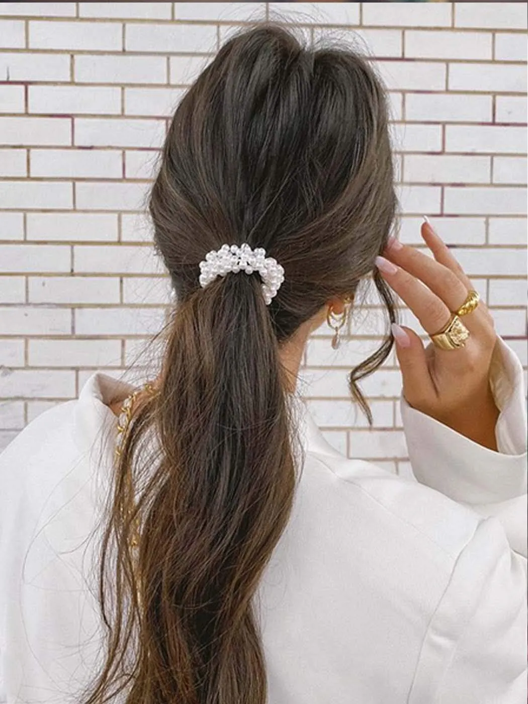Brinie Pearl Hair Ties Champagne Elastic Scrunchies Stretchy Bands Bead Ropes Hair Accessories for Women and Girls (Pack of 3) (set1)