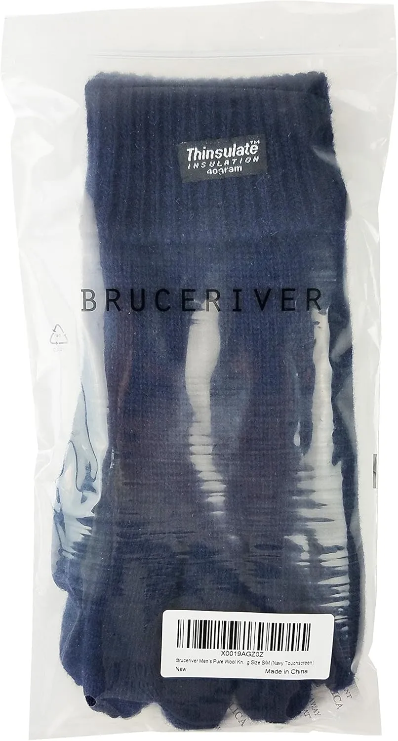 BRUCERIVER Men's Pure Wool Knitted Gloves with Thinsulate Lining
