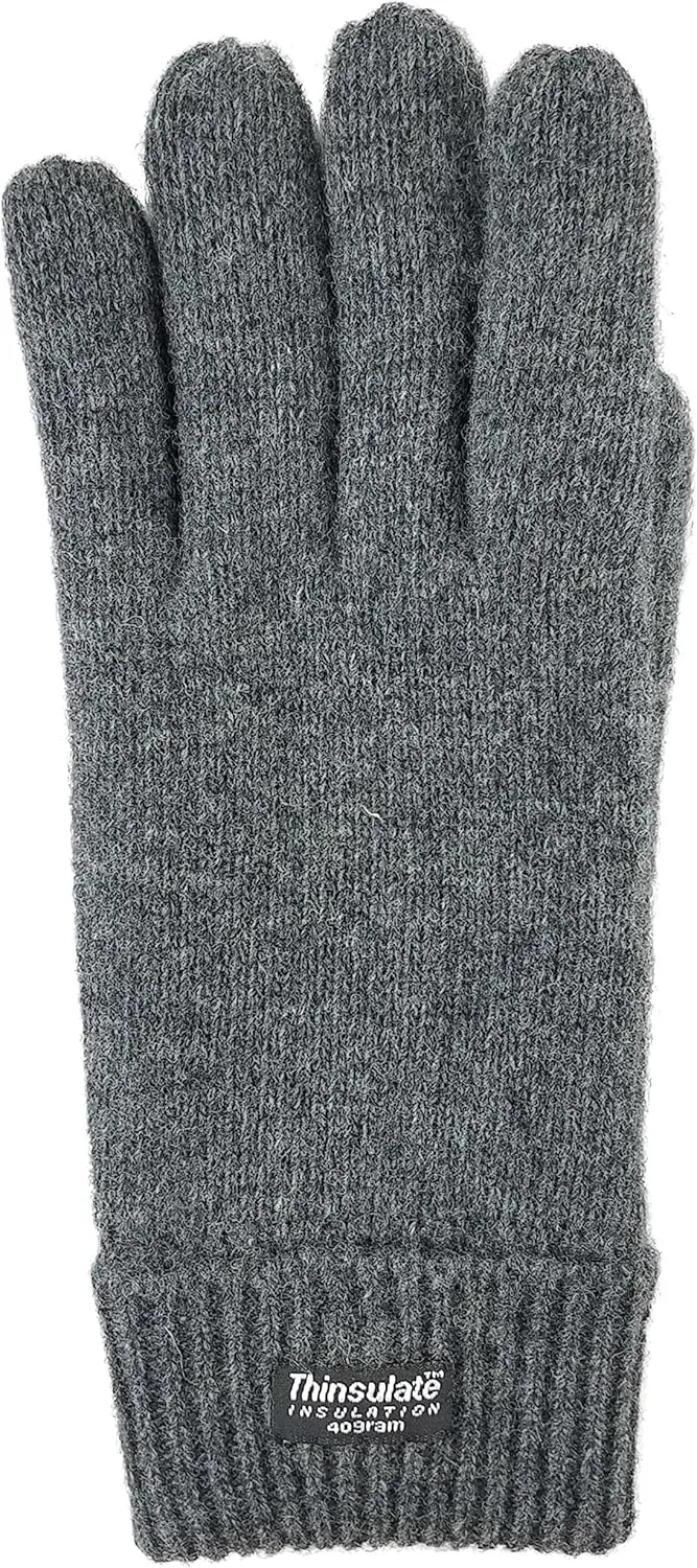 BRUCERIVER Men's Pure Wool Knitted Gloves with Thinsulate Lining