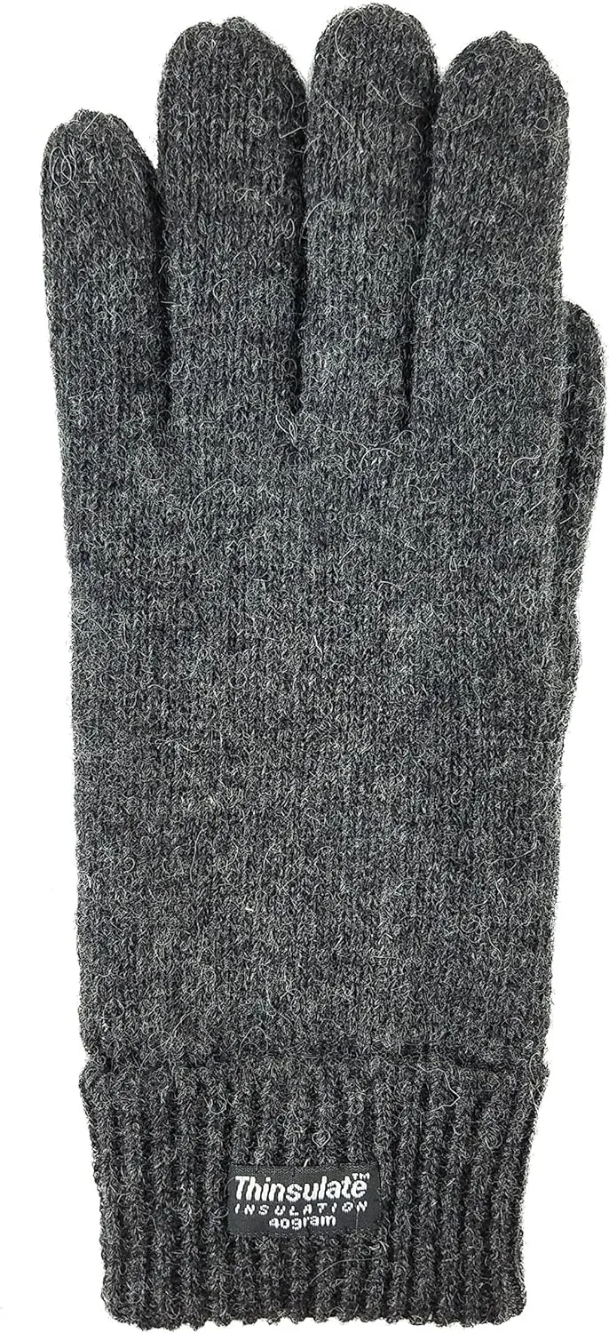 BRUCERIVER Men's Pure Wool Knitted Gloves with Thinsulate Lining