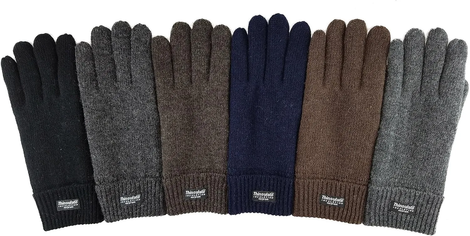 BRUCERIVER Men's Pure Wool Knitted Gloves with Thinsulate Lining