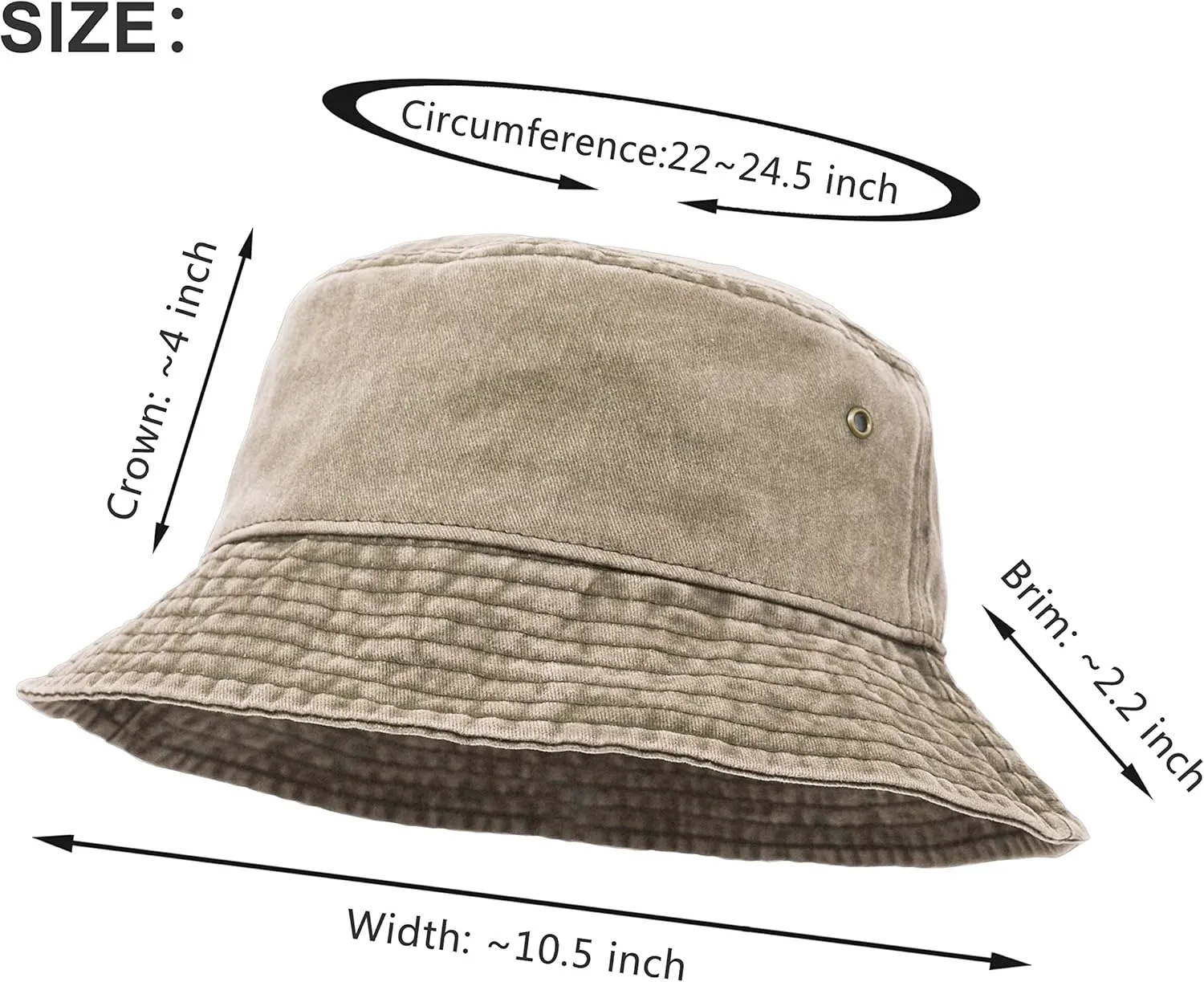 Bucket Hat, Wide Brim Washed Denim Cotton Outdoor Sun Hat Flat Top Cap for Fishing Hiking Beach Sports