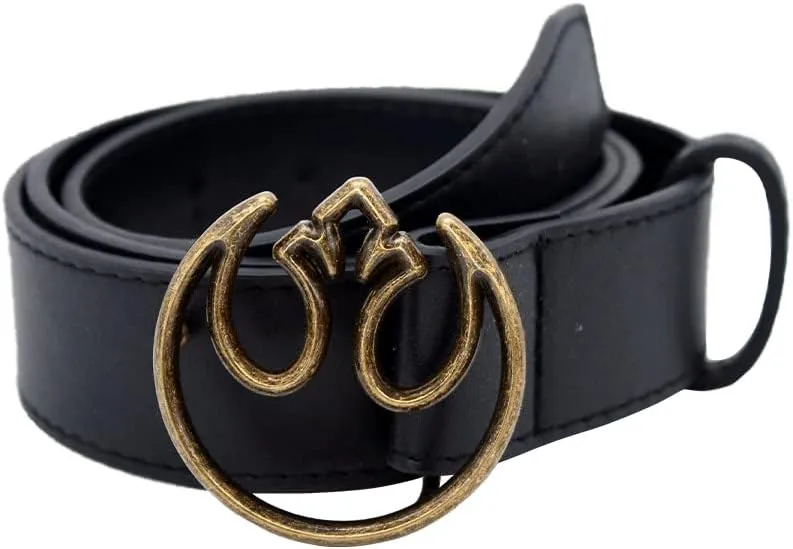 Buckle-Down womens Star Wars Belt, Rebel Alliance Antiqued Enamel Icon, Black Vegan Leather Belt