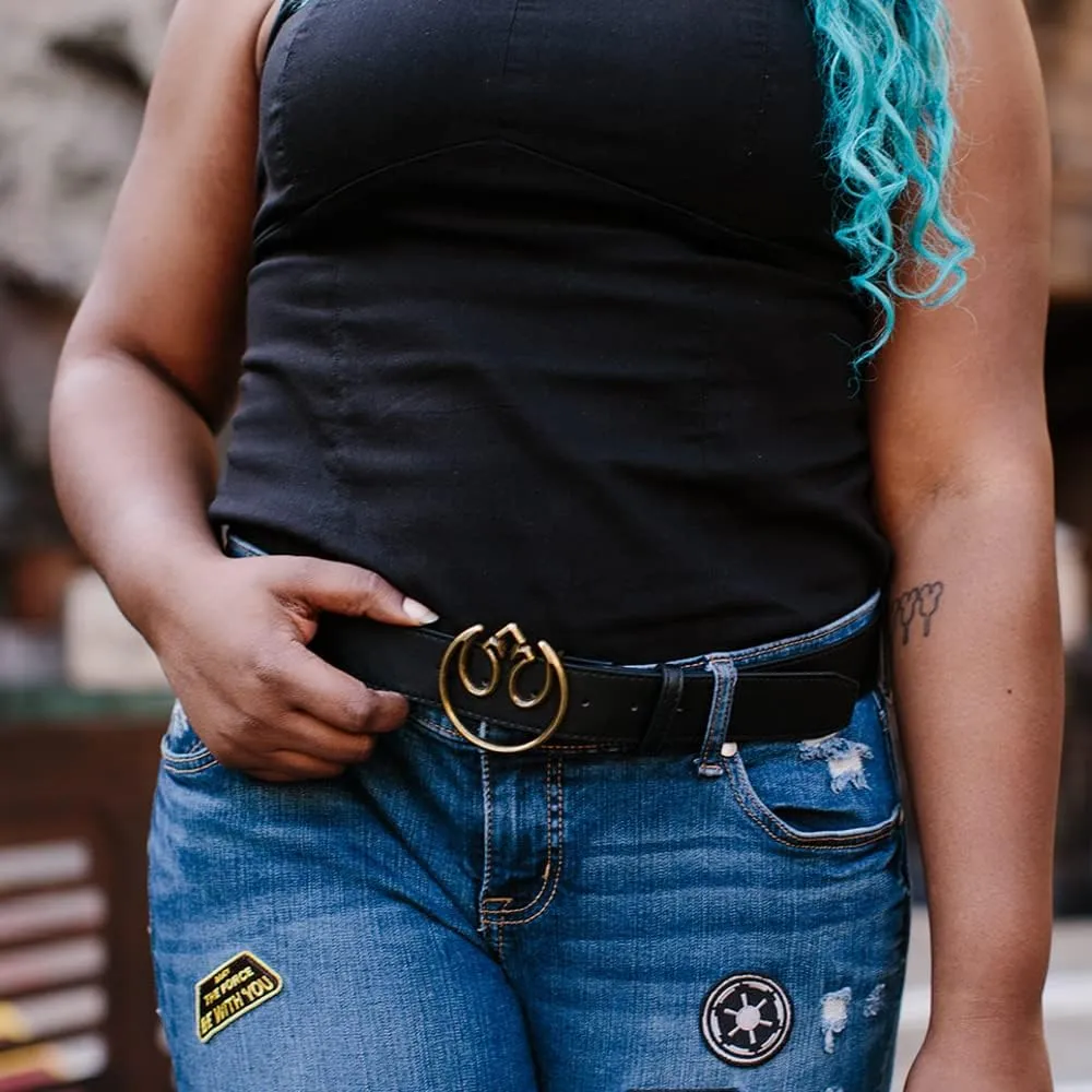 Buckle-Down womens Star Wars Belt, Rebel Alliance Antiqued Enamel Icon, Black Vegan Leather Belt