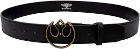 Buckle-Down womens Star Wars Belt, Rebel Alliance Antiqued Enamel Icon, Black Vegan Leather Belt