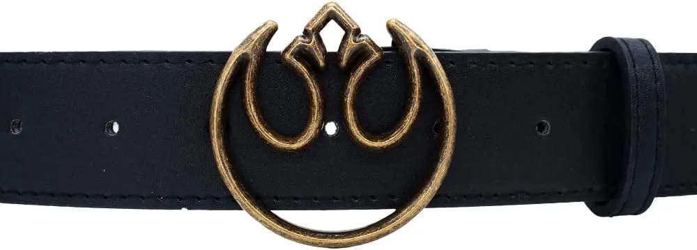 Buckle-Down womens Star Wars Belt, Rebel Alliance Antiqued Enamel Icon, Black Vegan Leather Belt
