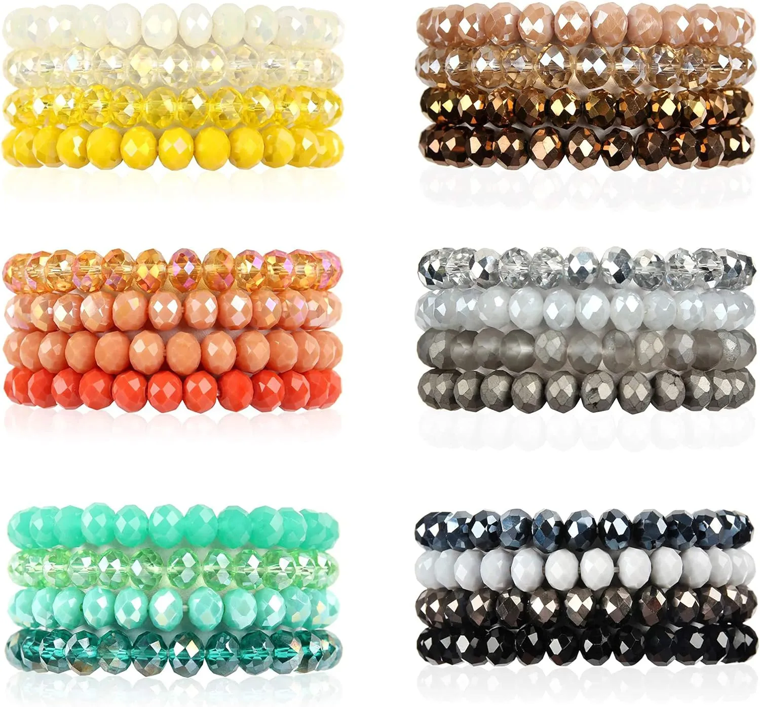 Caiyao Bohemian Multilayer Beaded Stacking Bracelet, Versatile Stretch Strand Statement Wrap Slip-on Cuff Bangle Shiny Crystal Bead Metallic, USA Flag, Rainbow Pride