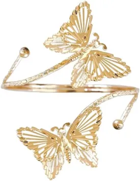 Caiyao Boho Upper Arm Bracelet Cuff Bangle Gold Silver Butterfly Cuff Bracelets Mental Open Upper Arm Bangle Bracelet Adjustable Armband Jewelry for Women