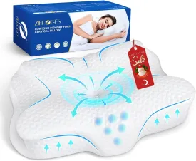 Cervical Memory Foam Pillow for Neck Shoulder Pain Relief Sleeping Supports Your Head, Ergonomic Contoured Orthopedic Cooling Bed Pillow for Side, Back and Stomach Sleepers