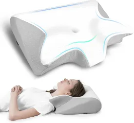 Cervical Neck Pillow for Neck Pain Relief, 2 in 1 Ergonomic Pillow for Sleeping, Memory Foam Orthopedic Bed Pillows for Side, Back & Stomach Sleepers with Cooling Pillowcase