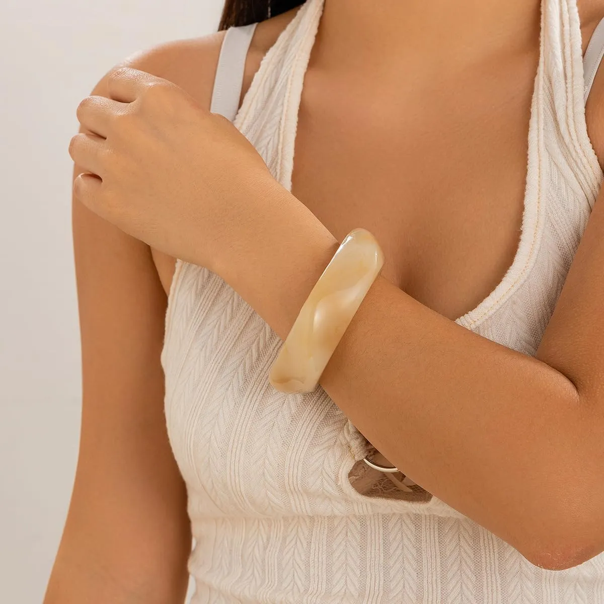 Chunky Acrylic Transparent Candy Color Geometric Round Square Cuff Bangle Bracelet Set for Women Resin Wristband Statement Jewelry