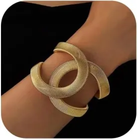 Chunky Cuff Bracelets for Women Wide Gold/Silver Cuffs Bangle Hollow Out Adjustable Bracelets Punk Vintage Jewelry