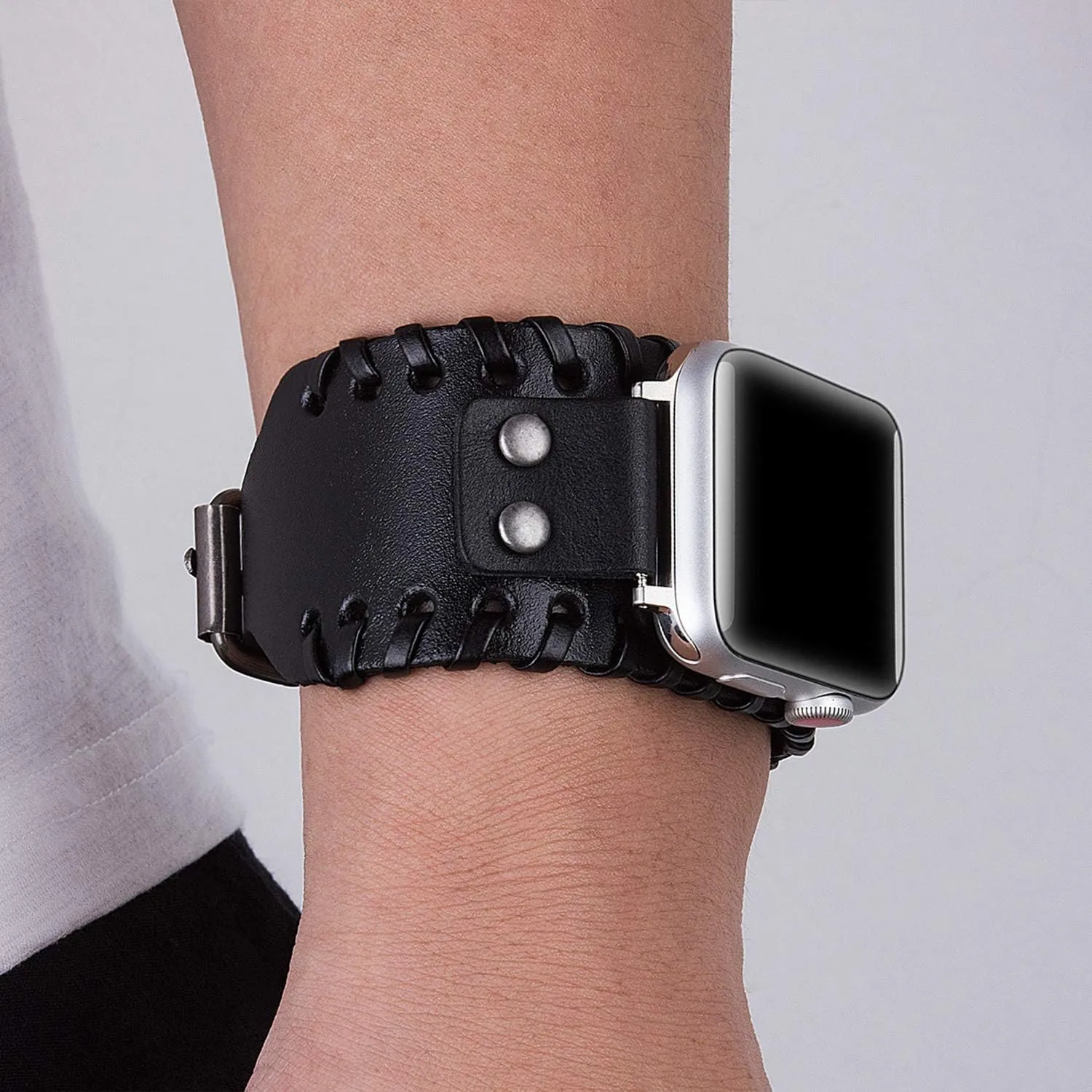 Compatible with Apple Watch Ultra SE Series 8 7 6 5 4 3 38mm 40mm 41mm 42mm 44mm 45mm 49mm Band for Men Women, Unisex Retro Nordic Viking Cuff Bracelet Leather Band Compatible with Iwatch Bands