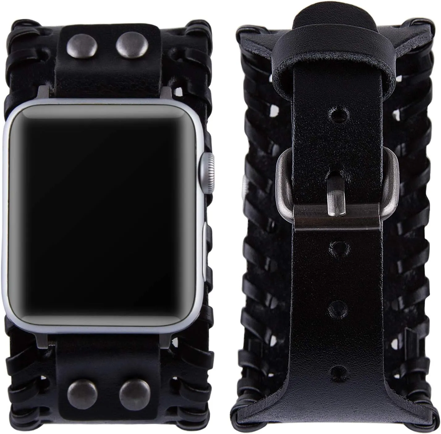 Compatible with Apple Watch Ultra SE Series 8 7 6 5 4 3 38mm 40mm 41mm 42mm 44mm 45mm 49mm Band for Men Women, Unisex Retro Nordic Viking Cuff Bracelet Leather Band Compatible with Iwatch Bands