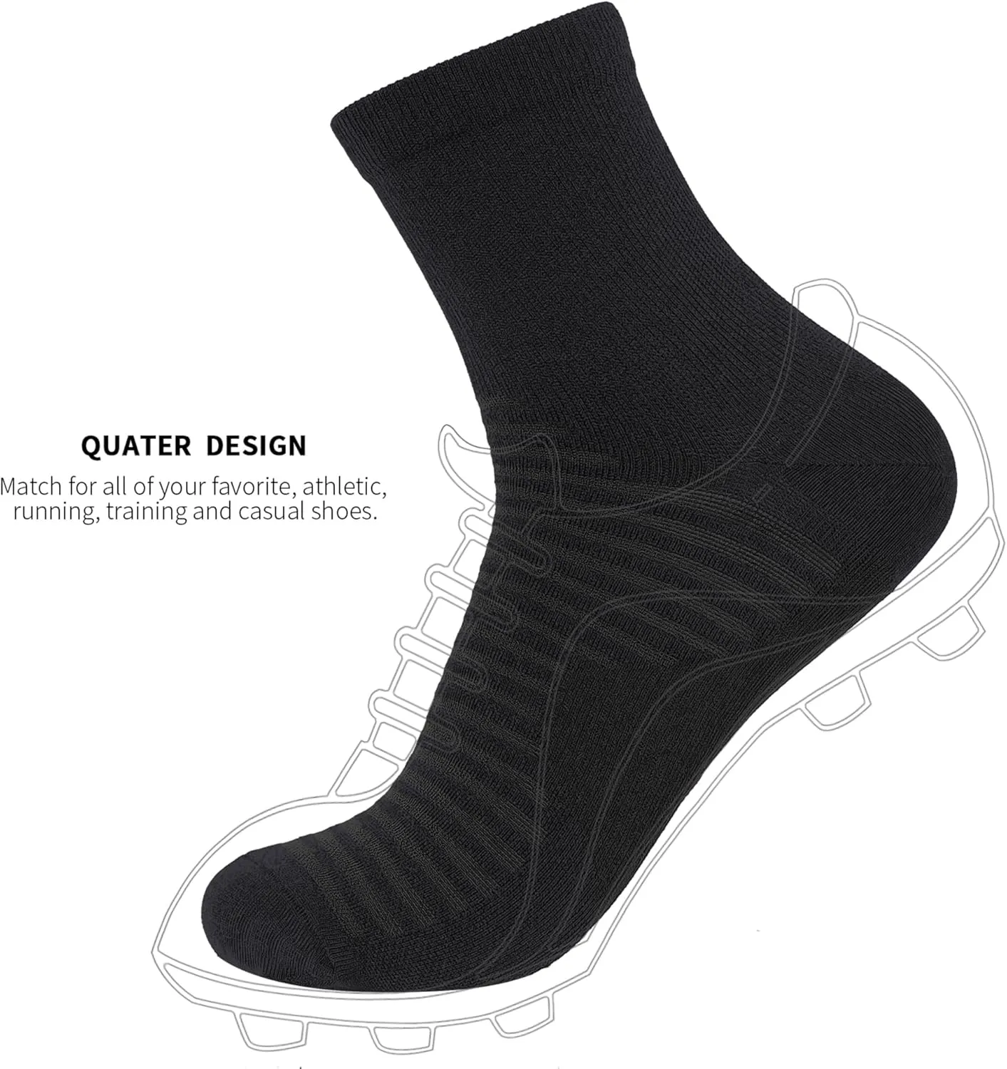 Compression Running Ankle Socks for Men and Women (6 Pairs), Quarter Athletic Socks for Running, Cycling, Golf, Work