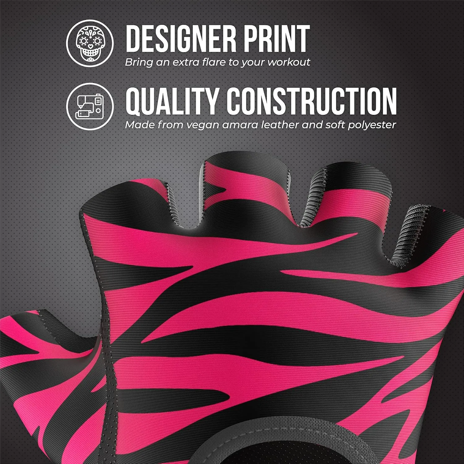 Contraband Pink Label 5277 Women's Design Series Zebra Print Lifting and Rowing Gloves (Pair) - Lightweight Vegan Medium Padded Microfiber Amara Leather w/Griplock Silicone
