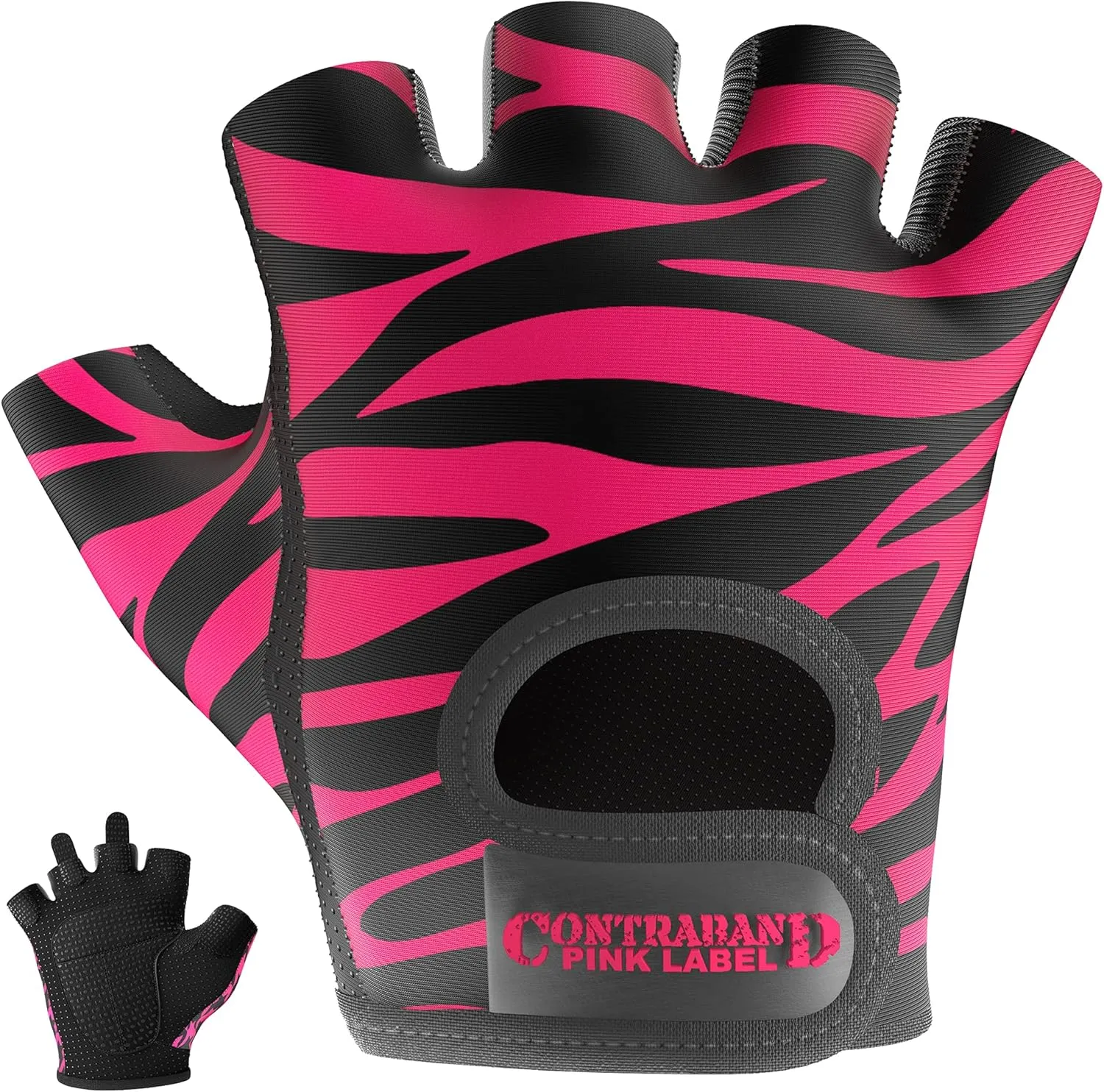 Contraband Pink Label 5277 Women's Design Series Zebra Print Lifting and Rowing Gloves (Pair) - Lightweight Vegan Medium Padded Microfiber Amara Leather w/Griplock Silicone