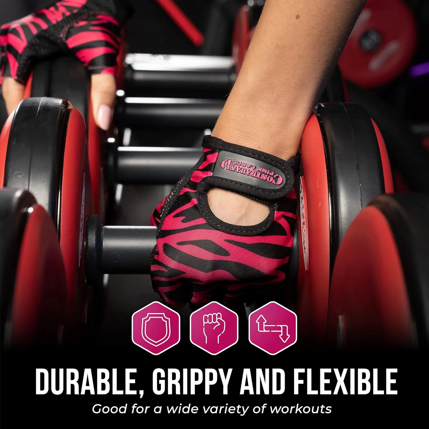 Contraband Pink Label 5277 Women's Design Series Zebra Print Lifting and Rowing Gloves (Pair) - Lightweight Vegan Medium Padded Microfiber Amara Leather w/Griplock Silicone