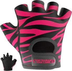 Contraband Pink Label 5277 Women's Design Series Zebra Print Lifting and Rowing Gloves (Pair) - Lightweight Vegan Medium Padded Microfiber Amara Leather w/Griplock Silicone