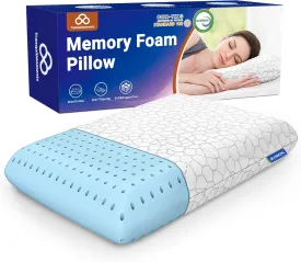 Cooling Memory Foam Pillows,Cooling Bed Pillow, Bed Pillow for Side,Back and Stomach Sleepers,Neck Pillow for Sleeping with Removable and Machine Washable Cover, Standard Size (1 Pack)
