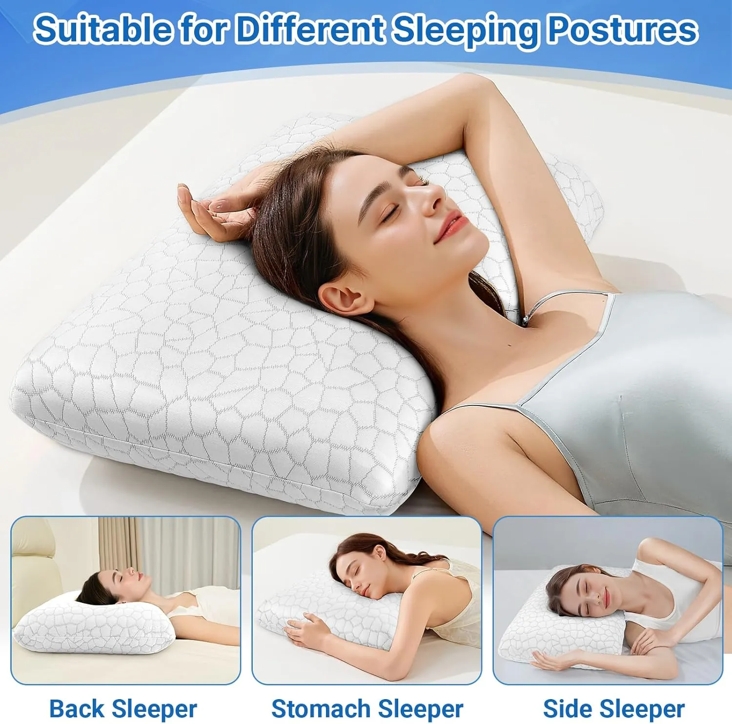 Cooling Memory Foam Pillows,Cooling Bed Pillow, Bed Pillow for Side,Back and Stomach Sleepers,Neck Pillow for Sleeping with Removable and Machine Washable Cover, Standard Size (1 Pack)