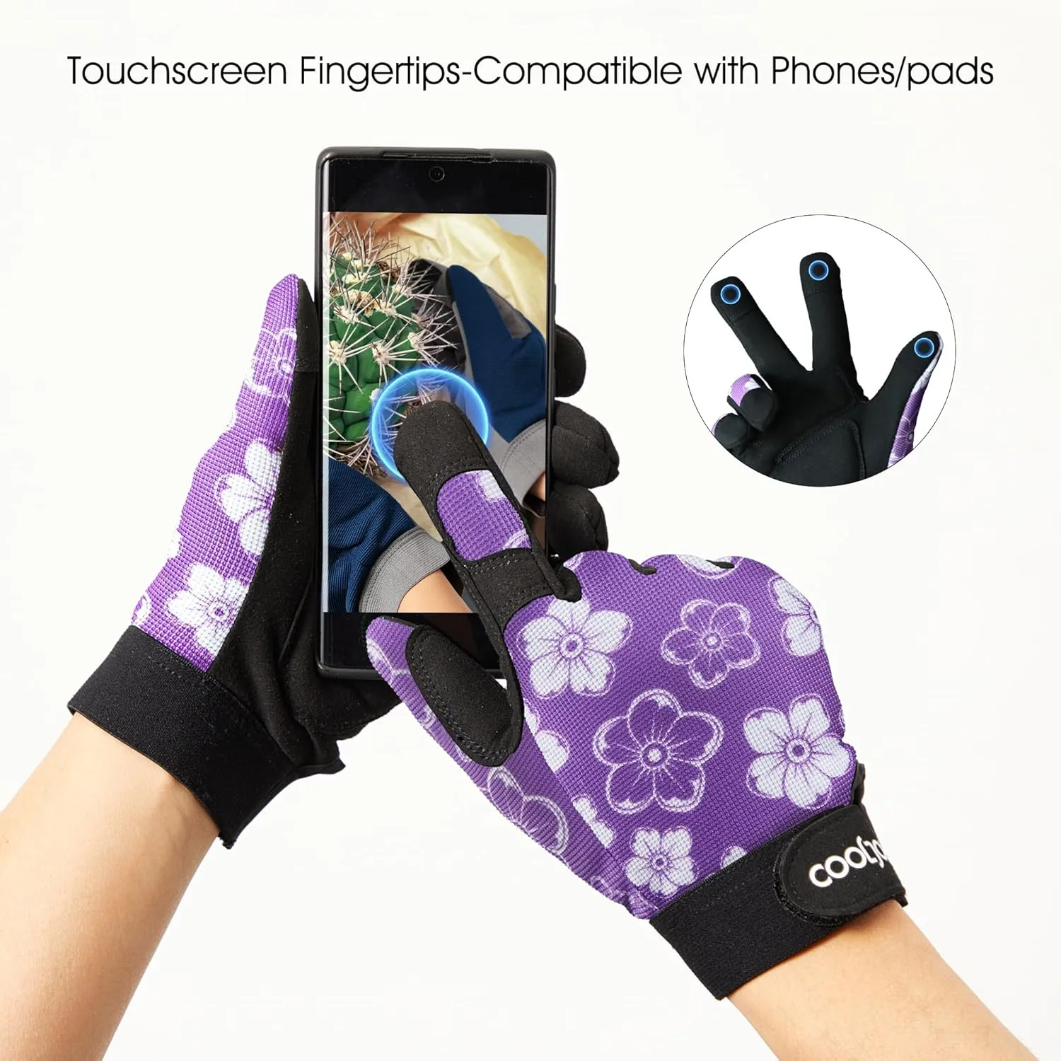 COOLJOB Small Gardening Work Gloves for Women Ladies, Thorn Proof for Rose Pruning, Cactus Handling, Blackberry Bush Planting, Puncture Resistant Anti-Slip Flexible 1 Pair S Floral Purple