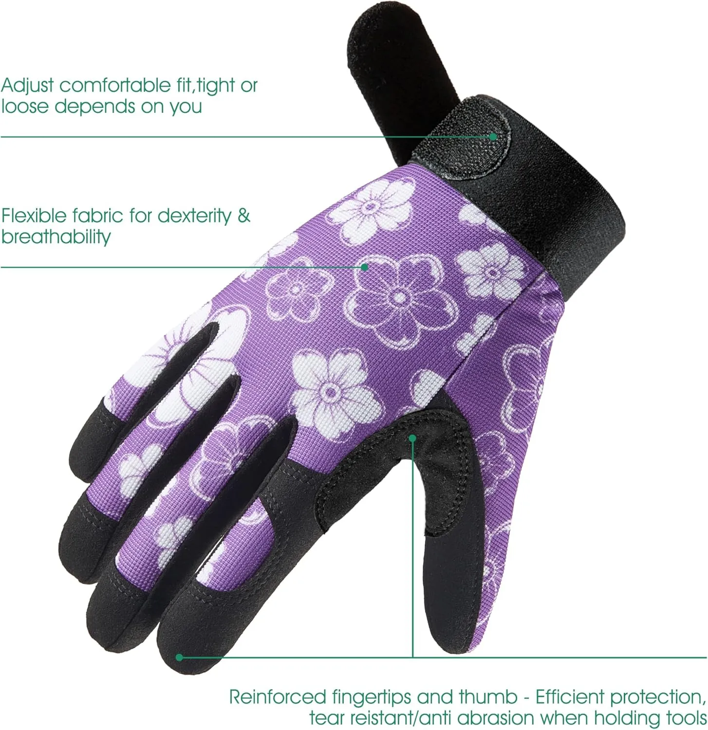 COOLJOB Small Gardening Work Gloves for Women Ladies, Thorn Proof for Rose Pruning, Cactus Handling, Blackberry Bush Planting, Puncture Resistant Anti-Slip Flexible 1 Pair S Floral Purple