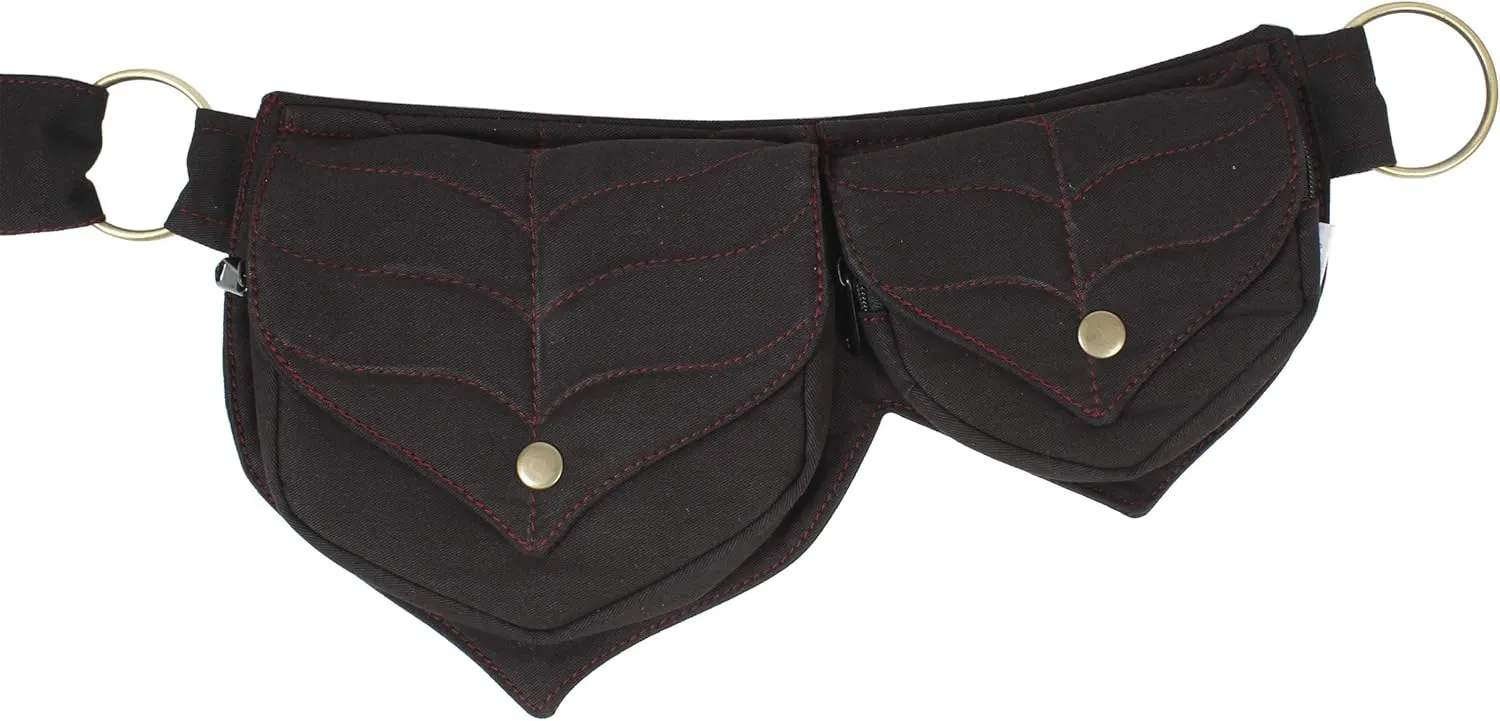 Cotton two Leaf Pocket Waist Belt-Black