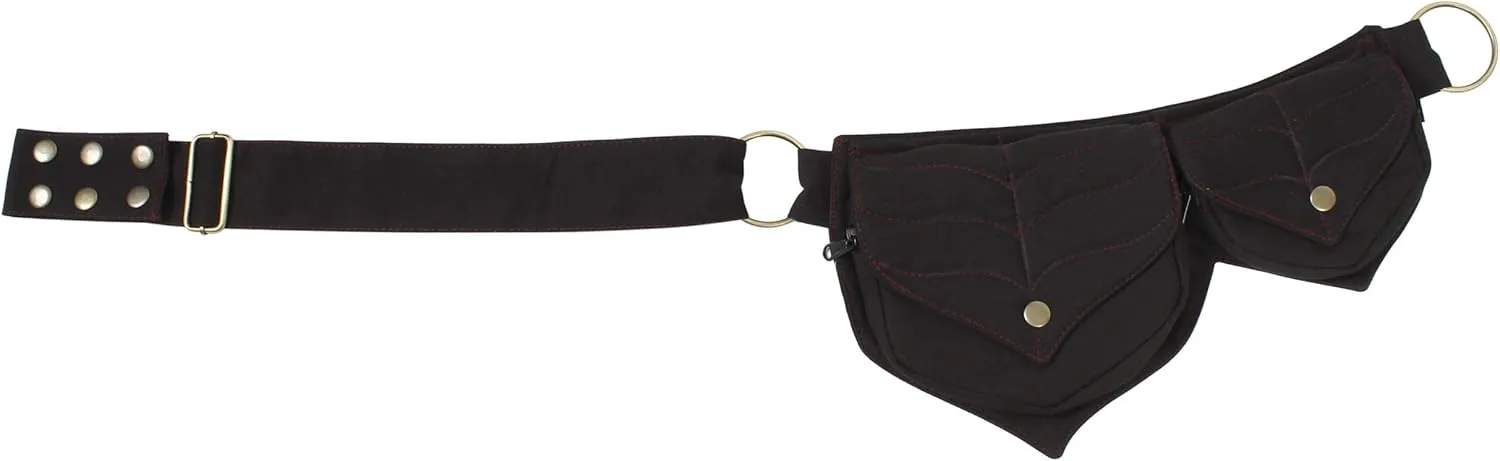 Cotton two Leaf Pocket Waist Belt-Black
