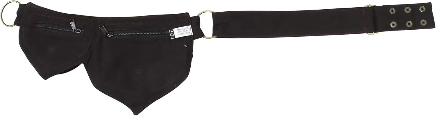 Cotton two Leaf Pocket Waist Belt-Black