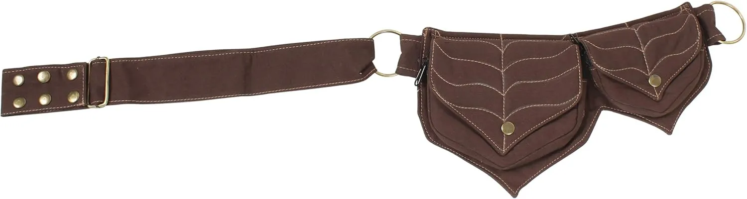 Cotton two Leaf Pocket Waist Belt-Brown