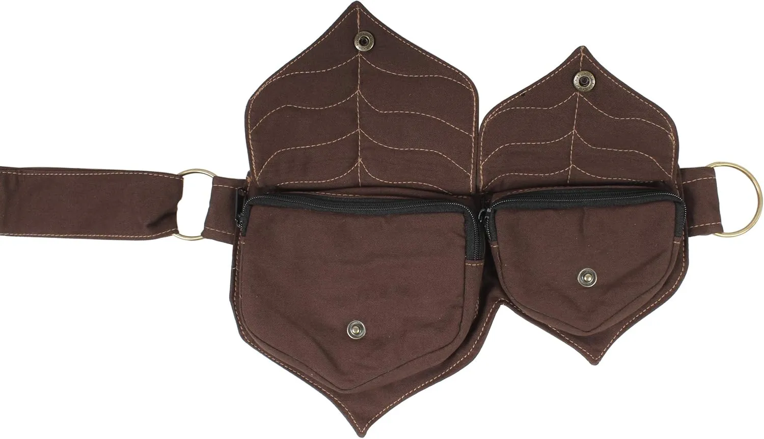 Cotton two Leaf Pocket Waist Belt-Brown