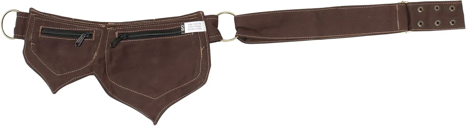 Cotton two Leaf Pocket Waist Belt-Brown
