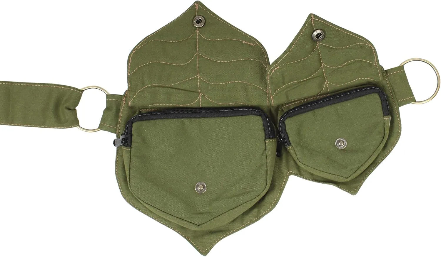 Cotton two Leaf Pocket Waist Belt-Sage