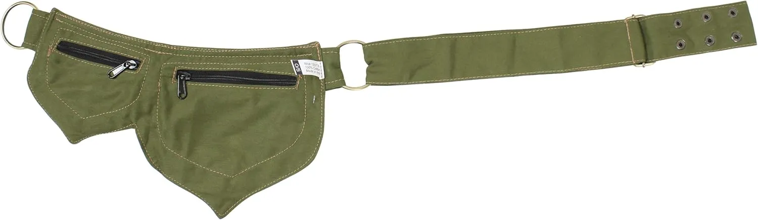 Cotton two Leaf Pocket Waist Belt-Sage